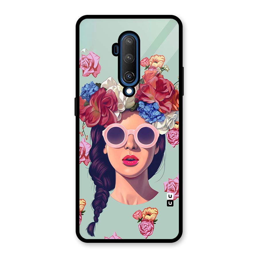 Pretty Girl Florals Illustration Art Glass Back Case for OnePlus 7T Pro