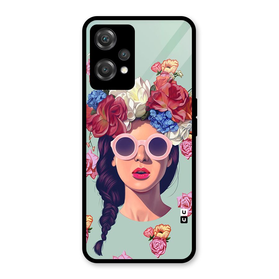 Pretty Girl Florals Illustration Art Glass Back Case for OnePlus Nord CE 2 Lite 5G
