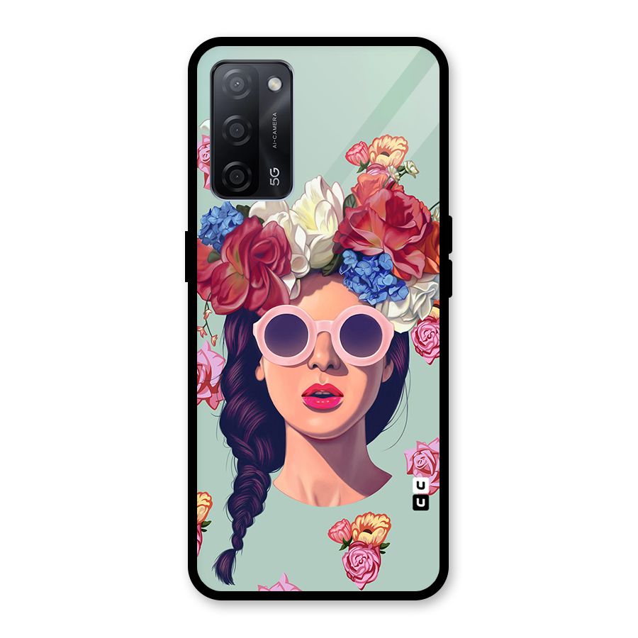 Pretty Girl Florals Illustration Art Glass Back Case for Oppo A53s 5G