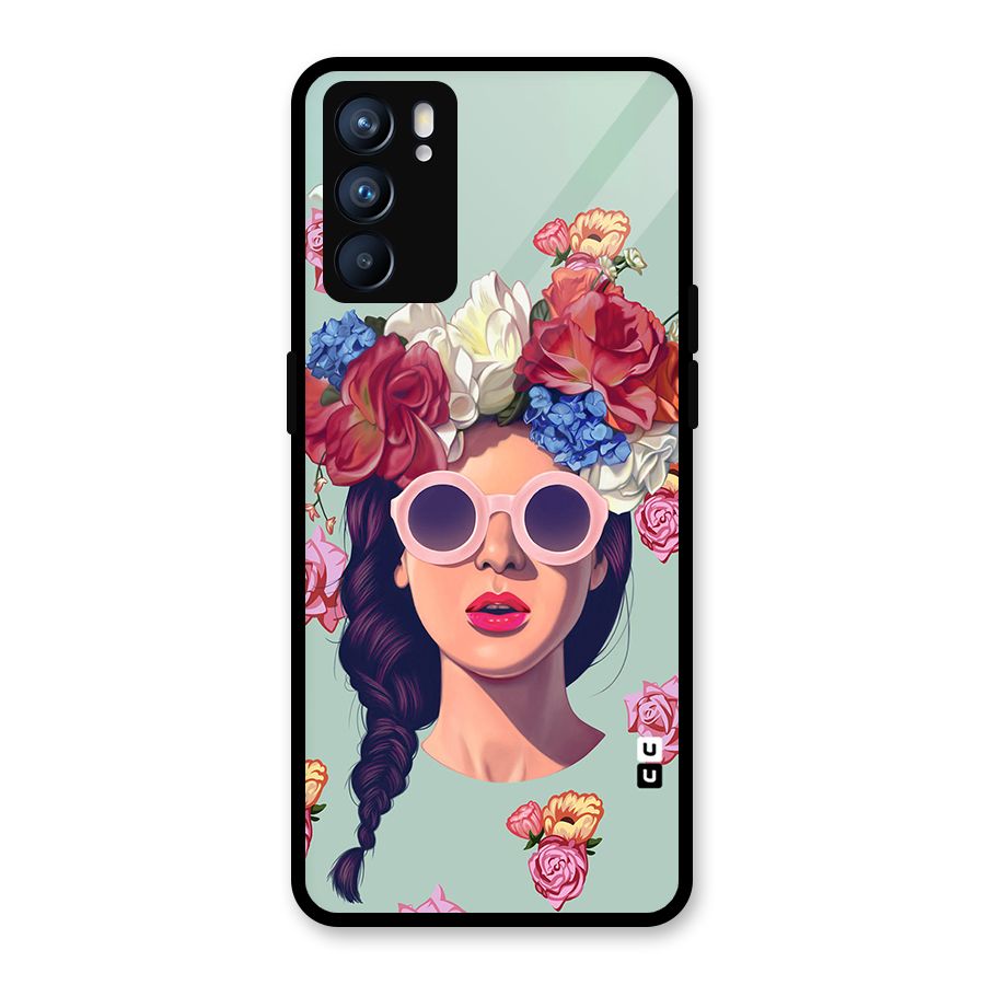 Pretty Girl Florals Illustration Art Glass Back Case for Oppo Reno6 5G