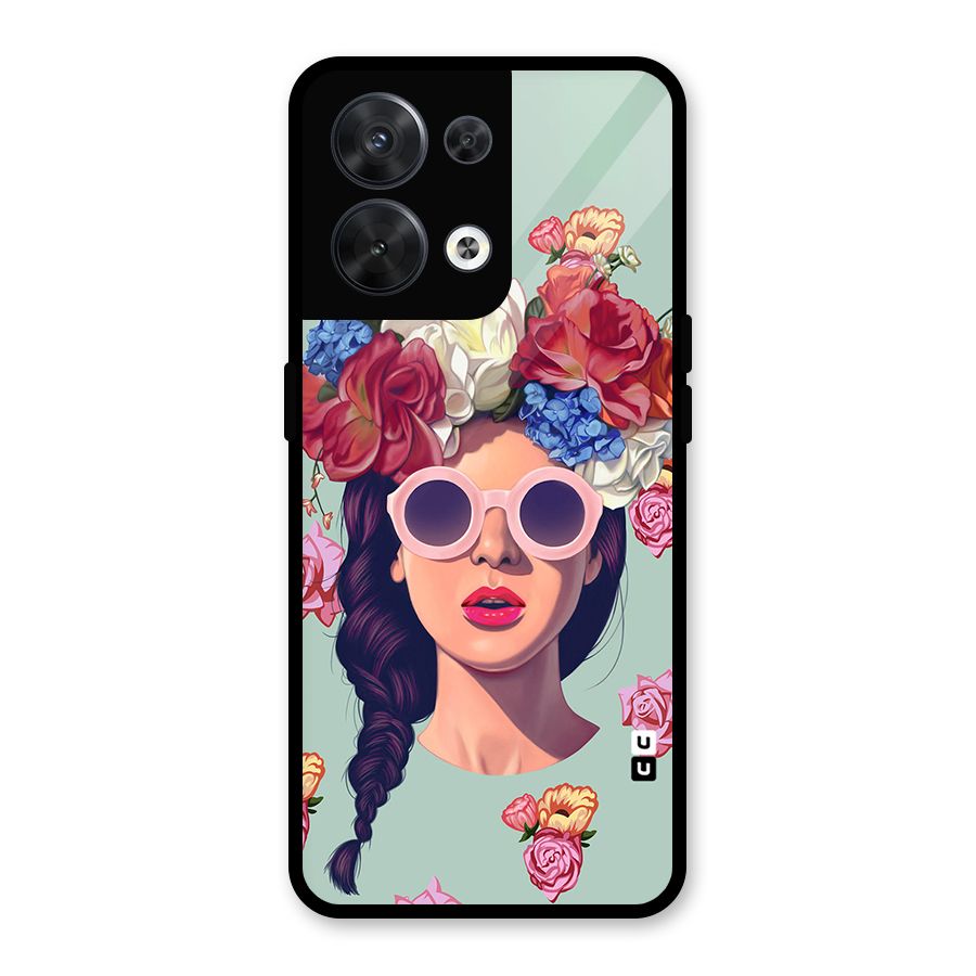 Pretty Girl Florals Illustration Art Glass Back Case for Oppo Reno8 5G
