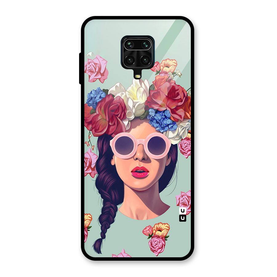 Pretty Girl Florals Illustration Art Glass Back Case for Poco M2 Pro