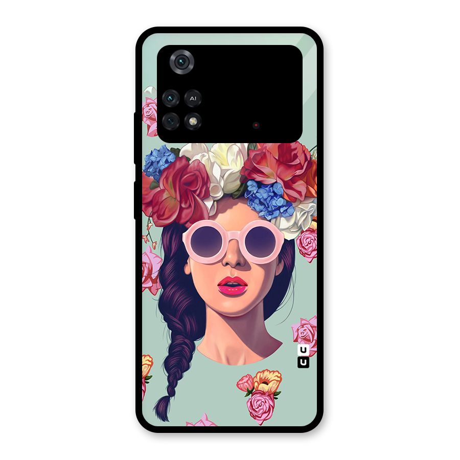 Pretty Girl Florals Illustration Art Glass Back Case for Poco M4 Pro 4G