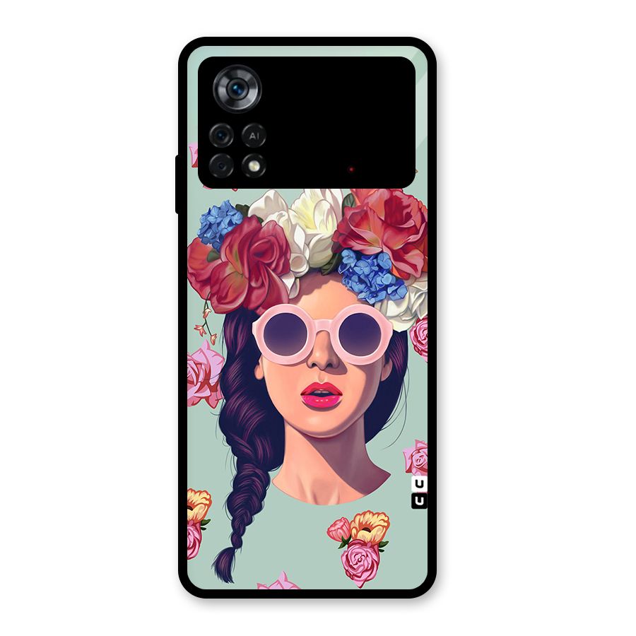 Pretty Girl Florals Illustration Art Glass Back Case for Poco X4 Pro 5G