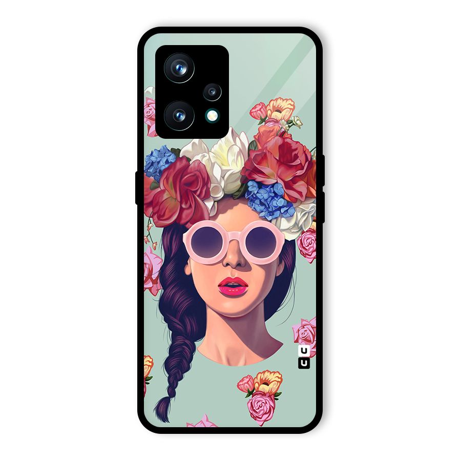 Pretty Girl Florals Illustration Art Glass Back Case for Realme 9
