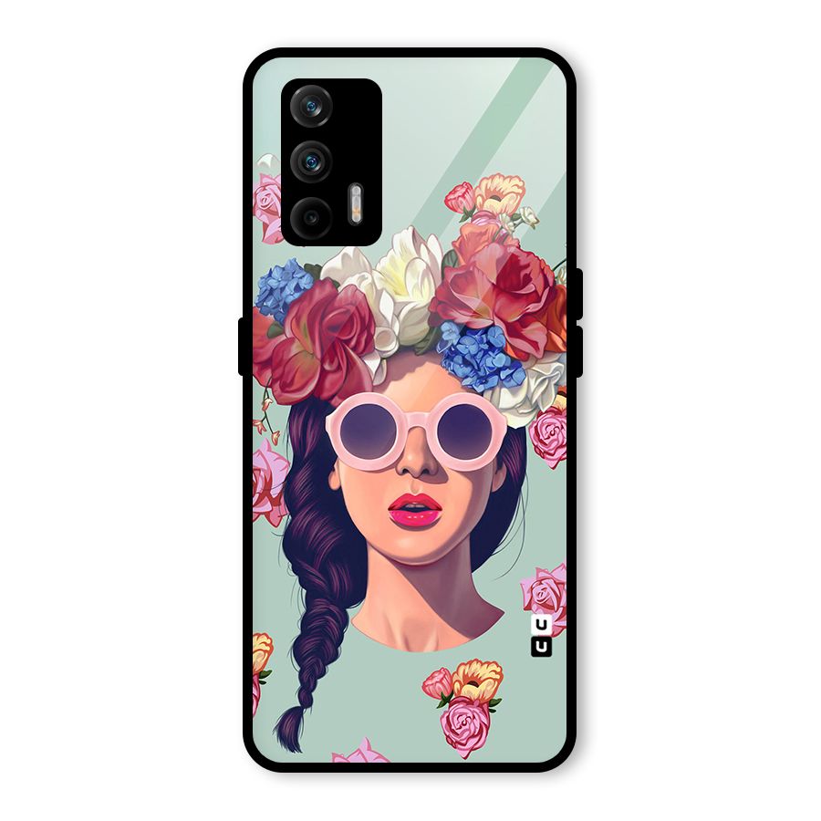 Pretty Girl Florals Illustration Art Glass Back Case for Realme GT 5G