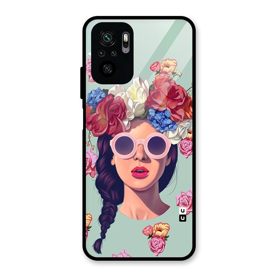 Pretty Girl Florals Illustration Art Glass Back Case for Redmi Note 10S