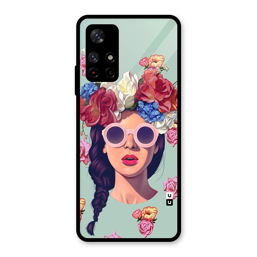 Pretty Girl Florals Illustration Art Glass Back Case for Redmi Note 11T 5G
