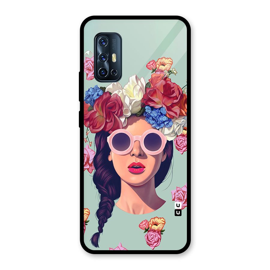 Pretty Girl Florals Illustration Art Glass Back Case for Vivo V17