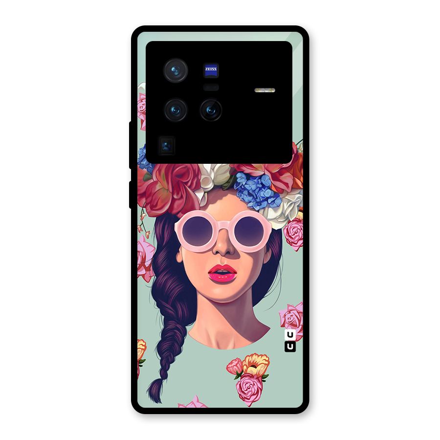 Pretty Girl Florals Illustration Art Glass Back Case for Vivo X80 Pro