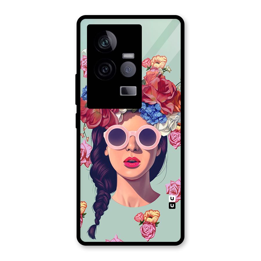 Pretty Girl Florals Illustration Art Glass Back Case for Vivo iQOO 11 5G