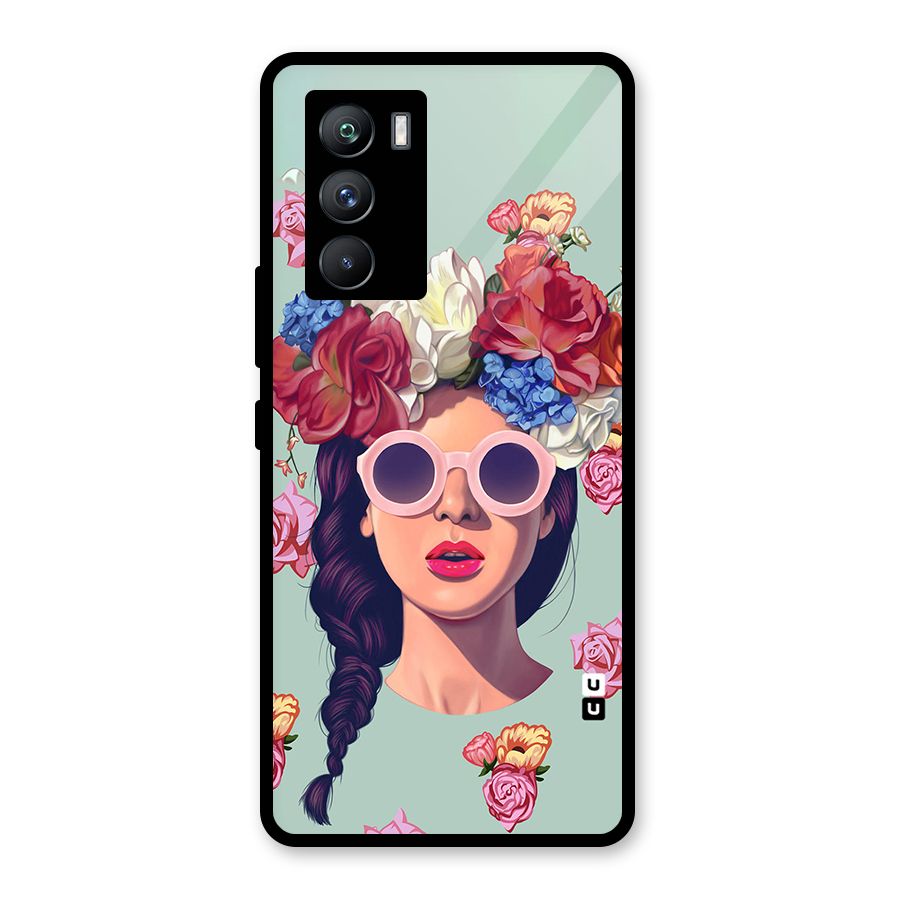 Pretty Girl Florals Illustration Art Glass Back Case for Vivo iQOO 9 SE