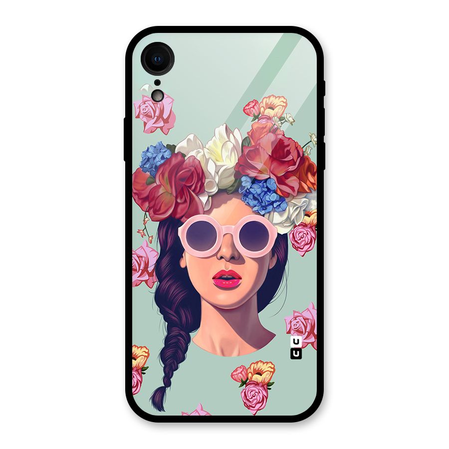 Pretty Girl Florals Illustration Art Glass Back Case for XR