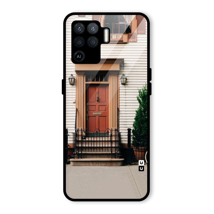 Pretty Orange Door Glass Back Case for Oppo F19 Pro
