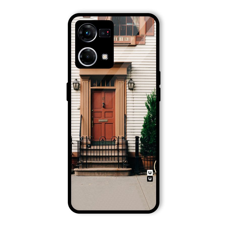 Pretty Orange Door Glass Back Case for Oppo F21s Pro 4G