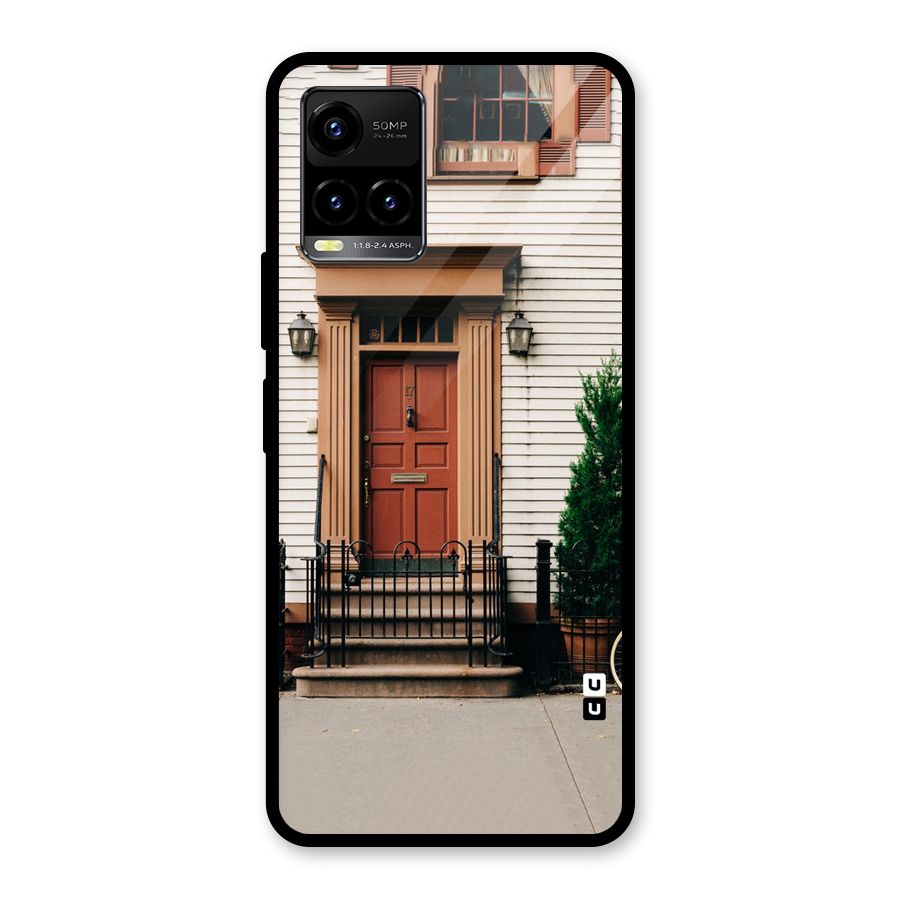Pretty Orange Door Glass Back Case for Vivo Y21A
