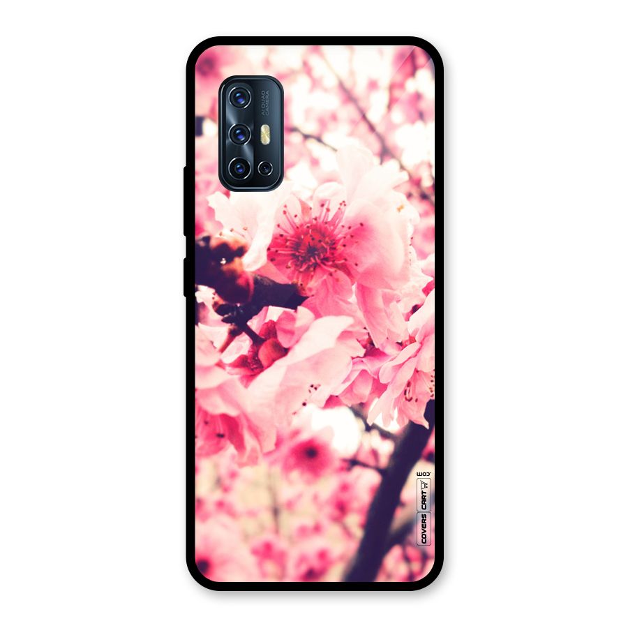 Pretty Pink Flowers Glass Back Case for Vivo V17