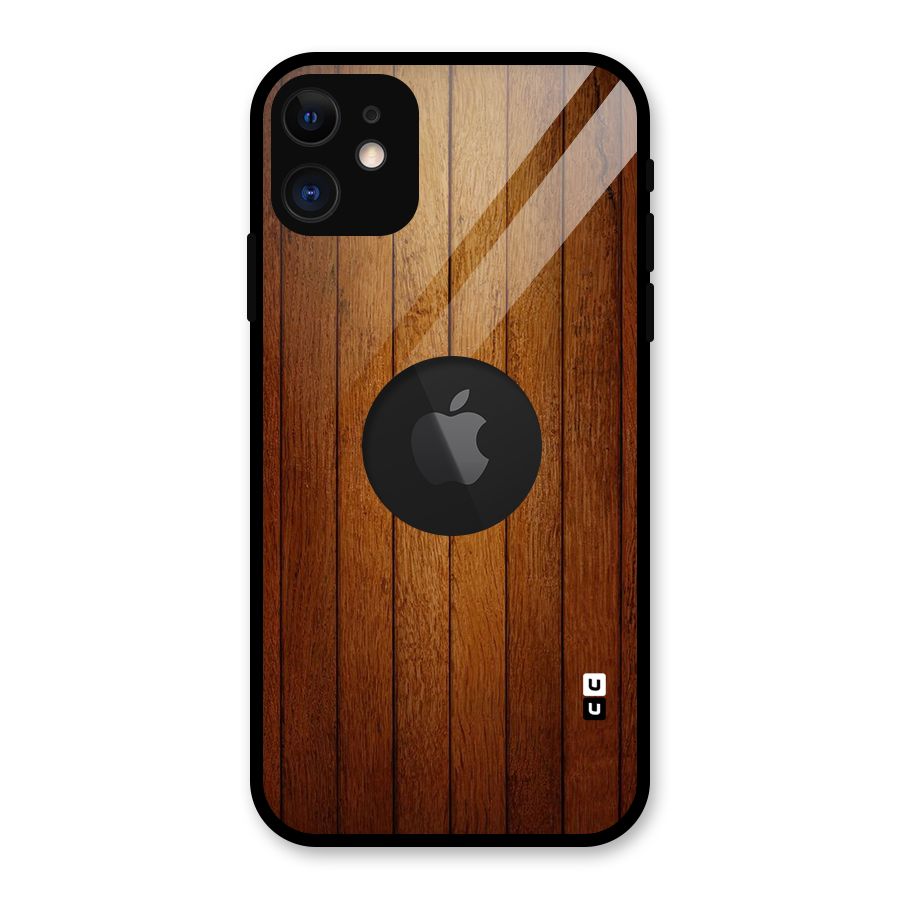 Proper Brown Wood Glass Back Case for iPhone 11 Logo Cut