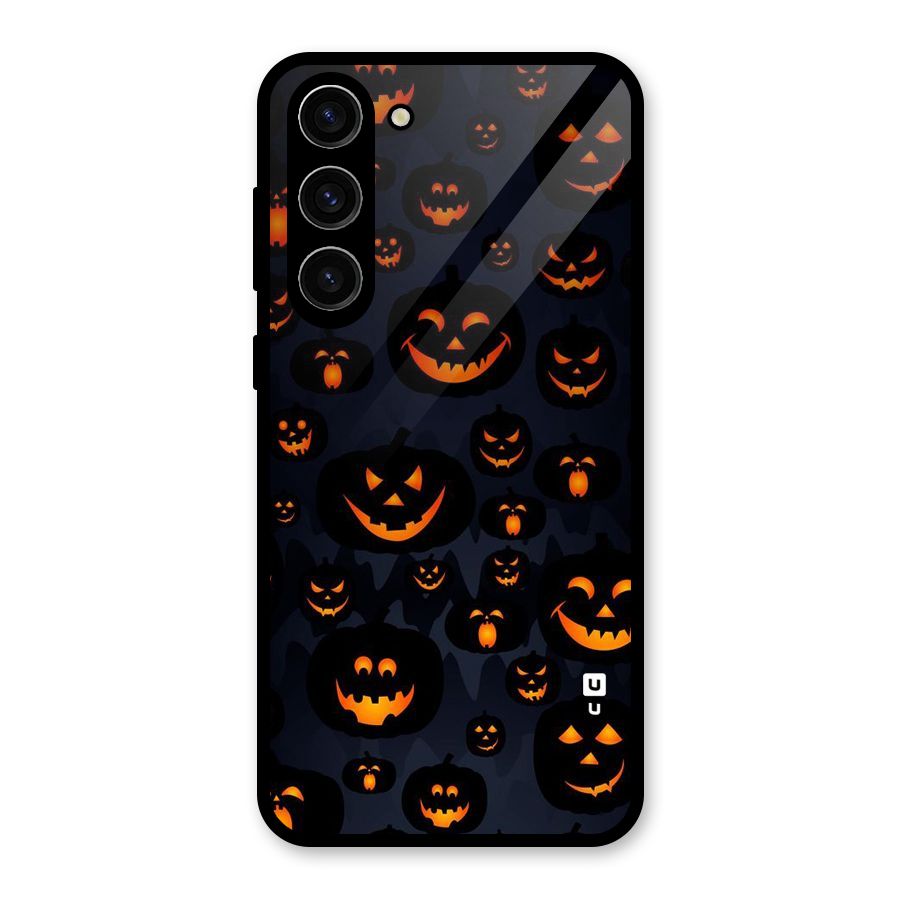 Pumpkin Smile Pattern Glass Back Case for Galaxy S23 Plus