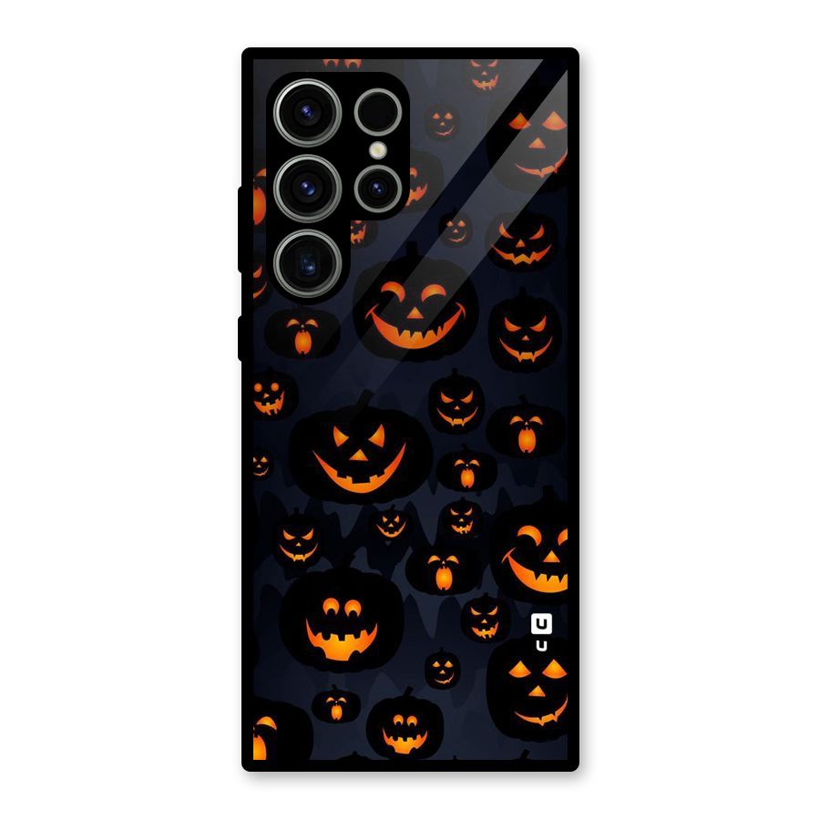 Pumpkin Smile Pattern Glass Back Case for Galaxy S23 Ultra
