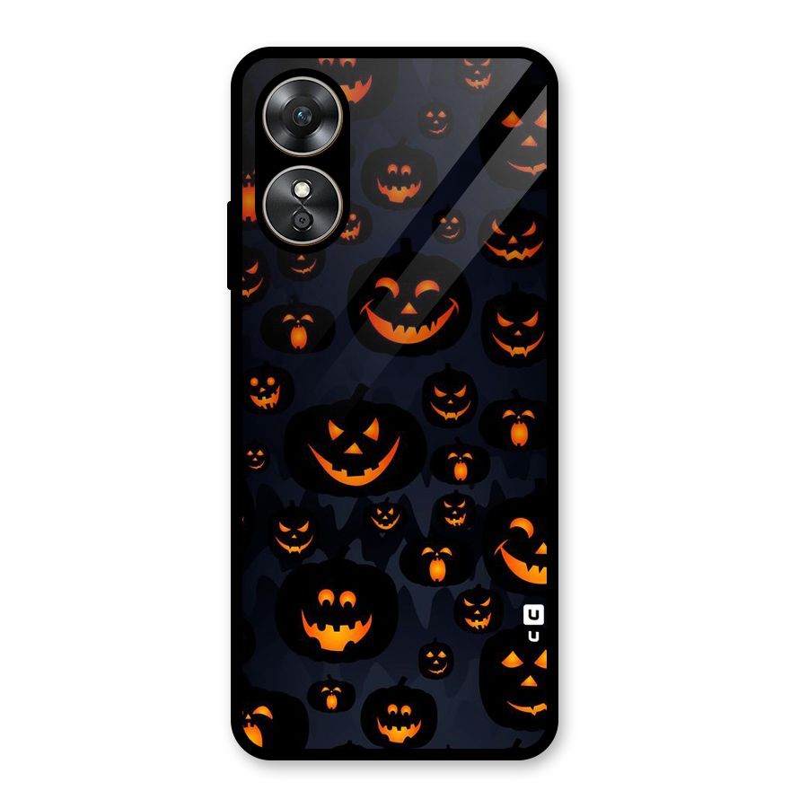 Pumpkin Smile Pattern Glass Back Case for Oppo A17