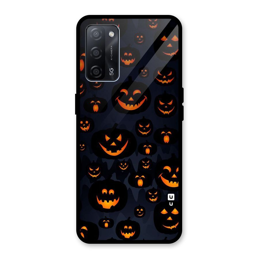 Pumpkin Smile Pattern Glass Back Case for Oppo A53s 5G