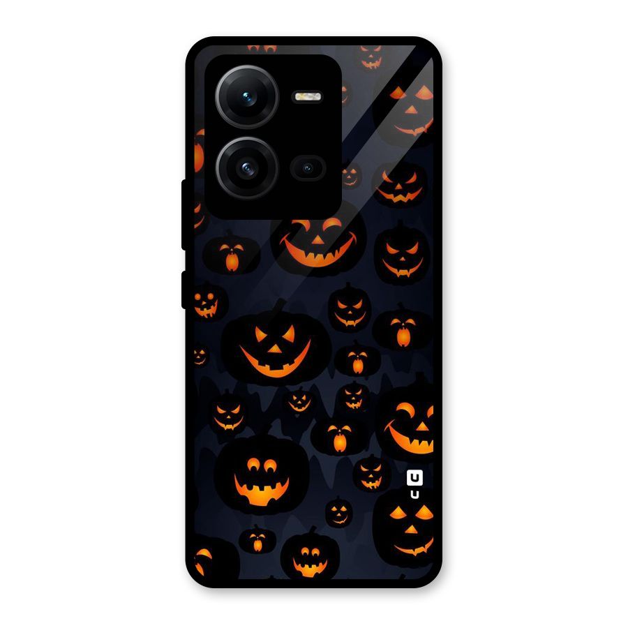 Pumpkin Smile Pattern Glass Back Case for Vivo V25