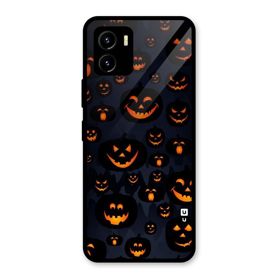 Pumpkin Smile Pattern Glass Back Case for Vivo Y15s
