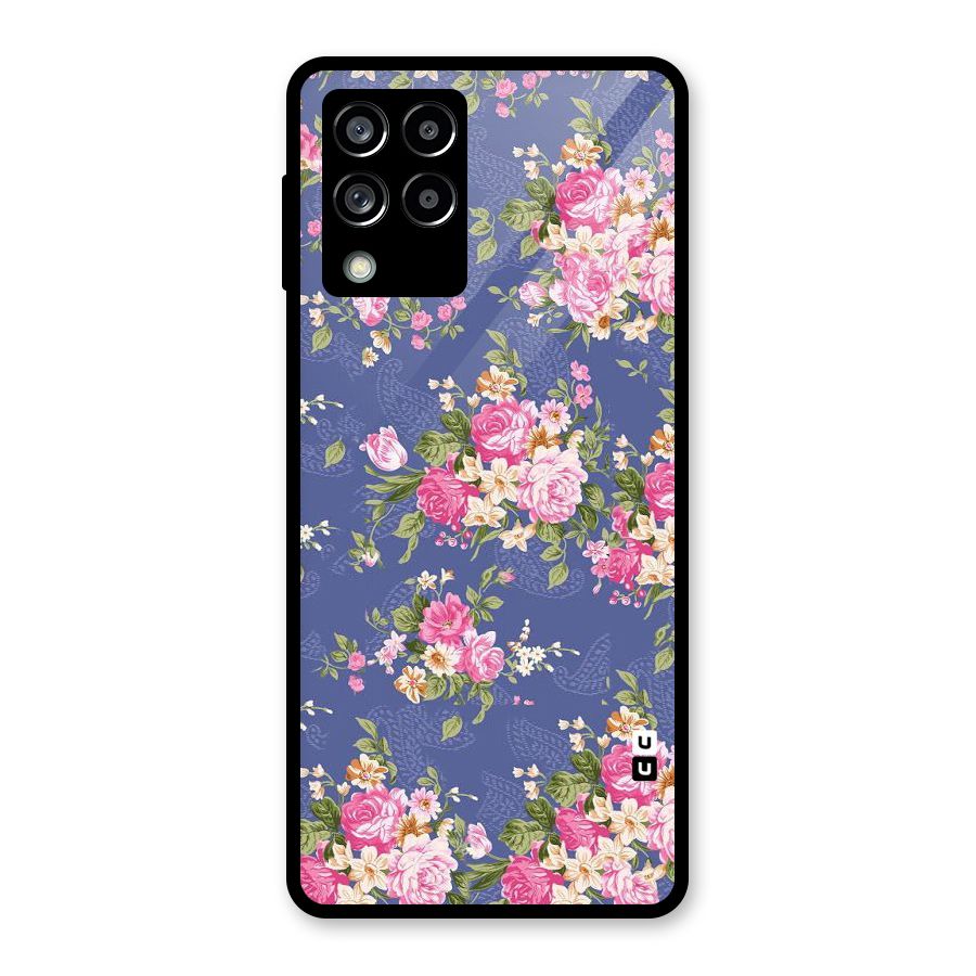 Purple Pink Floral Glass Back Case for Galaxy M53 5G