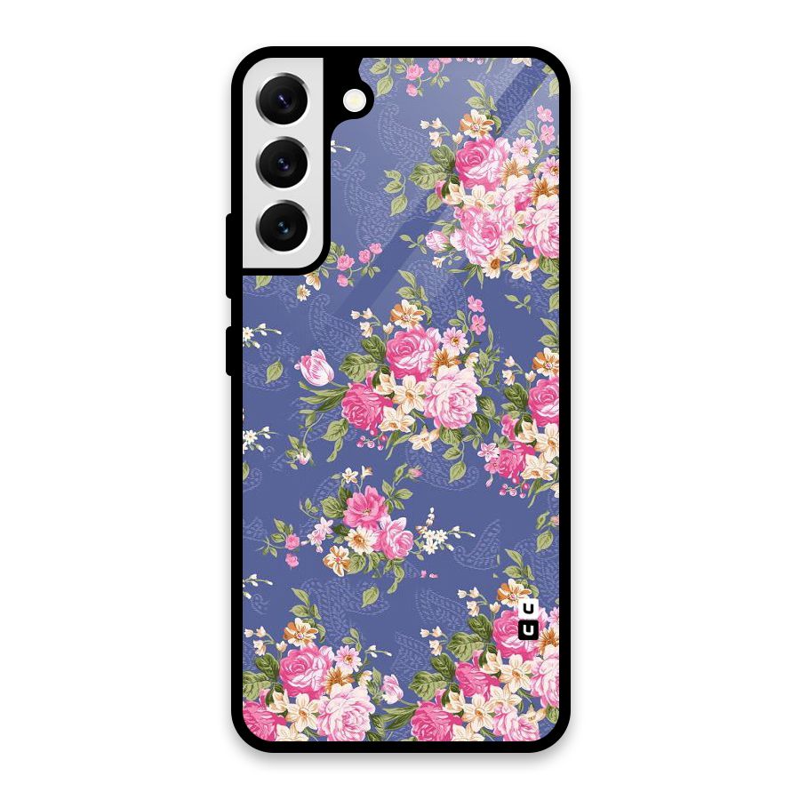 Purple Pink Floral Glass Back Case for Galaxy S22 Plus 5G