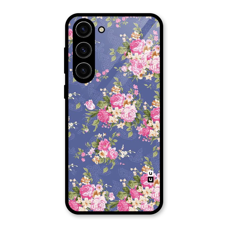 Purple Pink Floral Glass Back Case for Galaxy S23 Plus