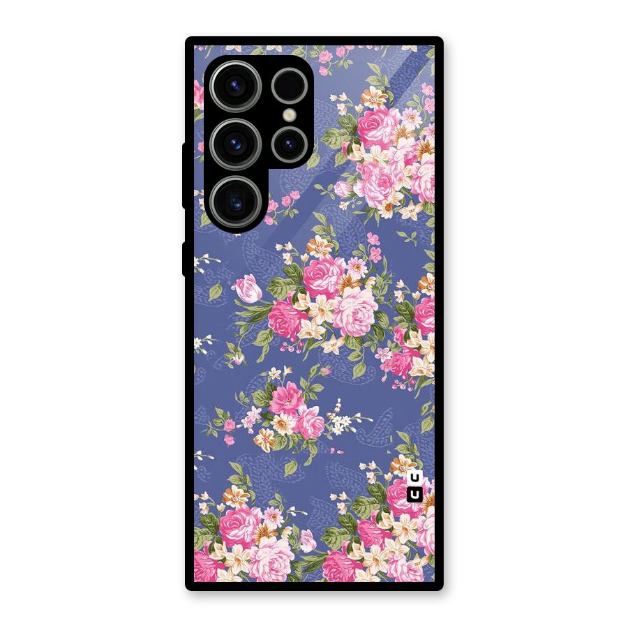 Purple Pink Floral Glass Back Case for Galaxy S23 Ultra