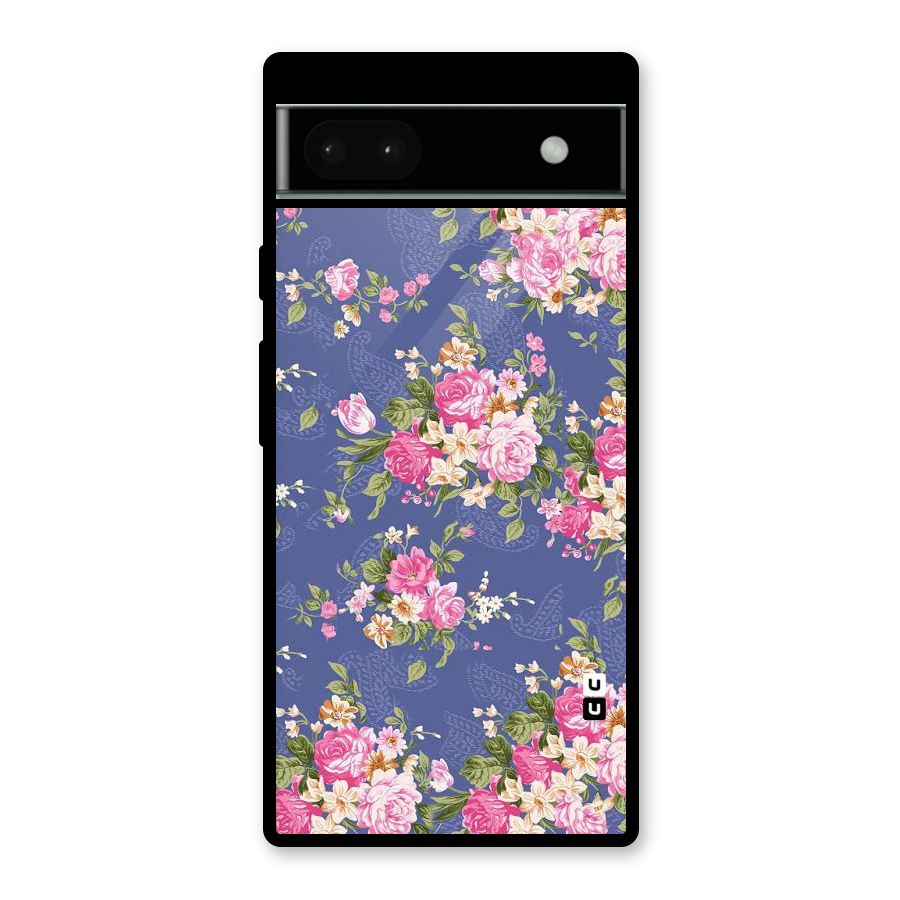 Purple Pink Floral Glass Back Case for Google Pixel 6a