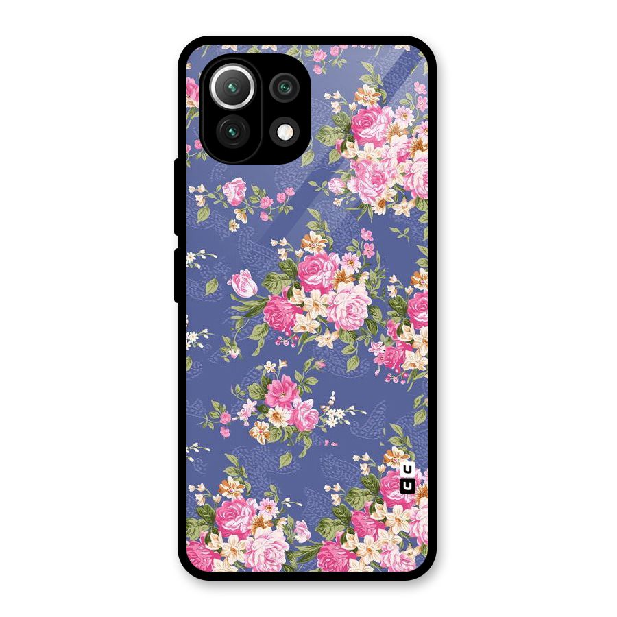 Purple Pink Floral Glass Back Case for Mi 11 Lite NE 5G