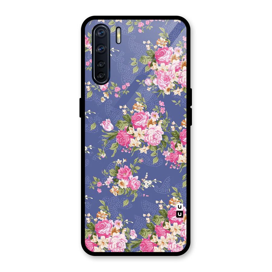 Purple Pink Floral Glass Back Case for Oppo F15