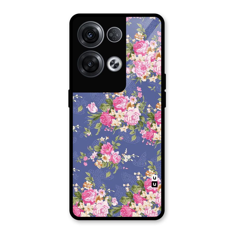 Purple Pink Floral Glass Back Case for Oppo Reno8 Pro 5G