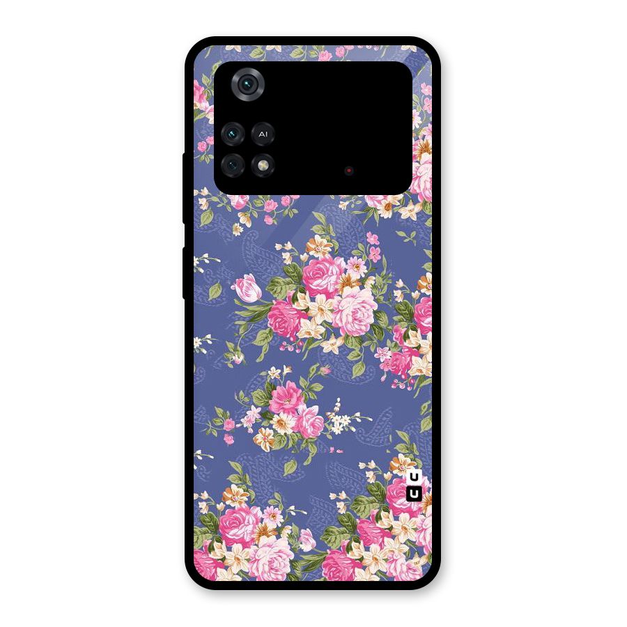 Purple Pink Floral Glass Back Case for Poco M4 Pro 4G