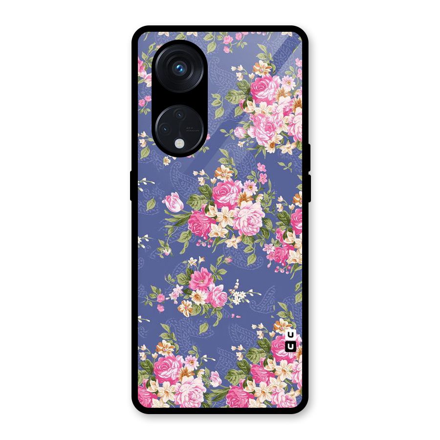 Purple Pink Floral Glass Back Case for Reno8 T 5G