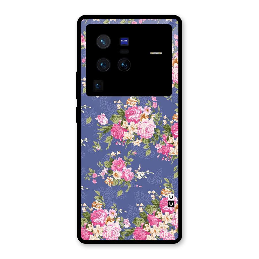 Purple Pink Floral Glass Back Case for Vivo X80 Pro