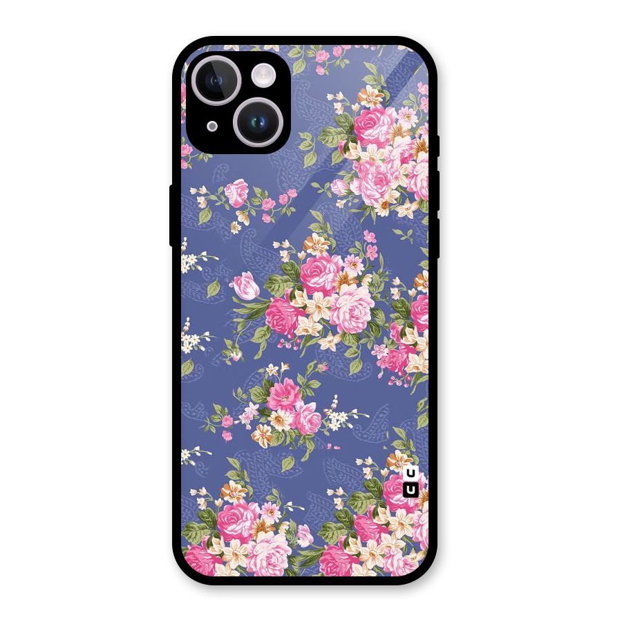Purple Pink Floral Glass Back Case for iPhone 14 Plus