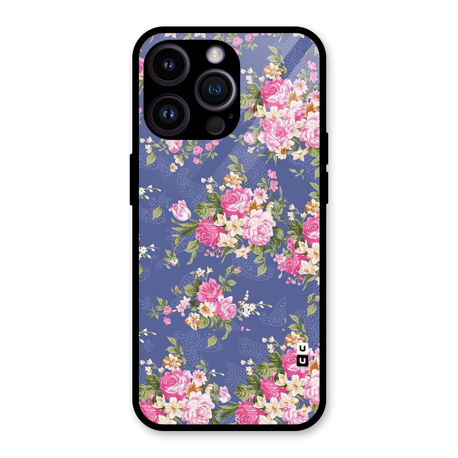 Purple Pink Floral Glass Back Case for iPhone 14 Pro Max