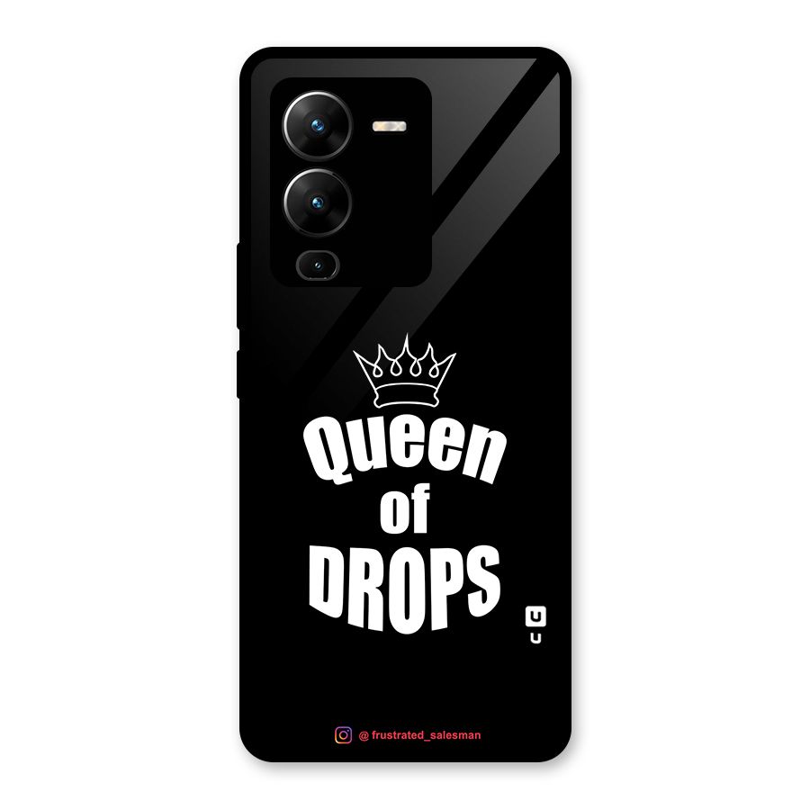 Queen of Drops Black Glass Back Case for Vivo V25 Pro