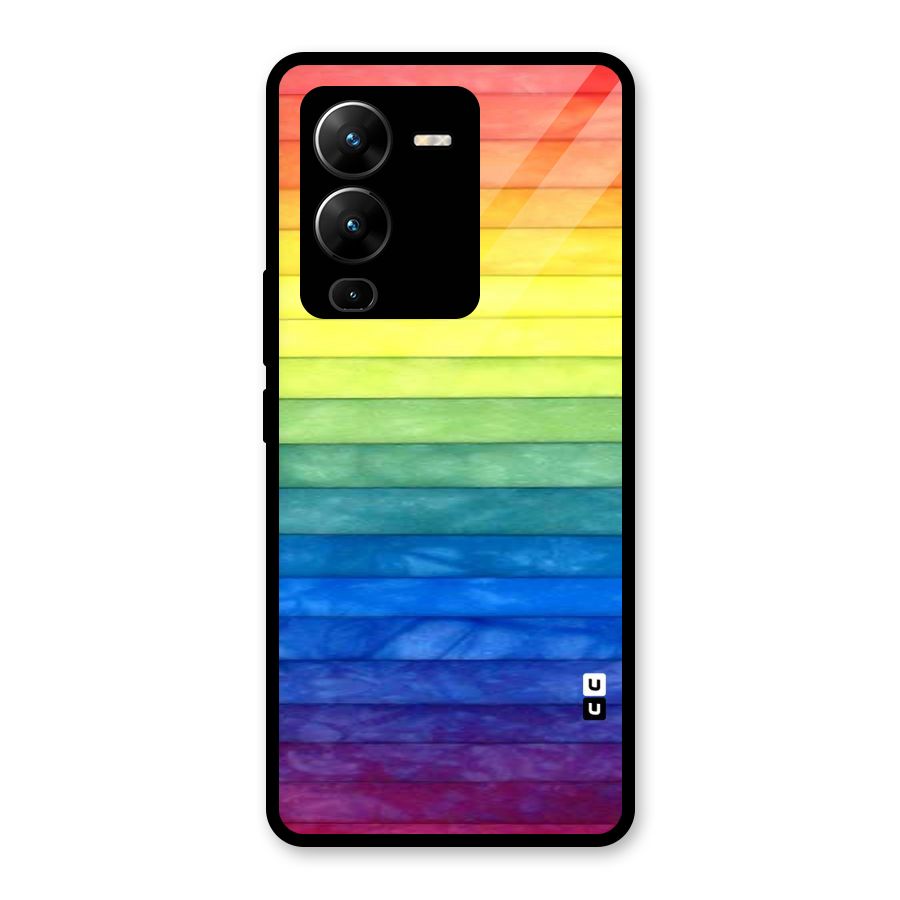 Rainbow Colors Stripes Glass Back Case for Vivo V25 Pro