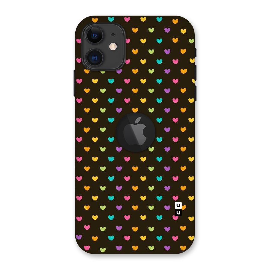 Rainbow Hearts Back Case for iPhone 11 Logo Cut