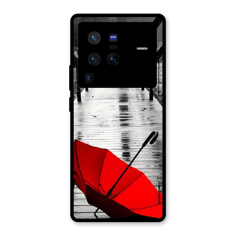 Rainy Red Umbrella Glass Back Case for Vivo X80 Pro