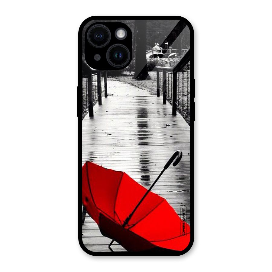 Rainy Red Umbrella Glass Back Case for iPhone 14