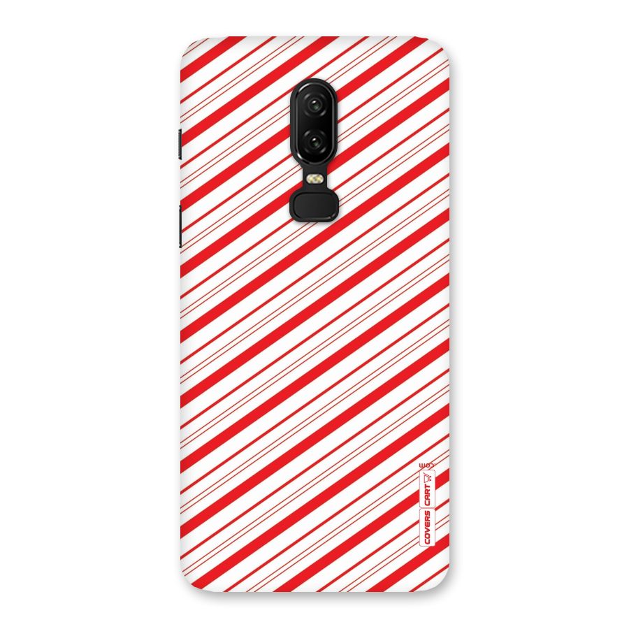Red And White Diagonal Stripes Back Case for OnePlus 6