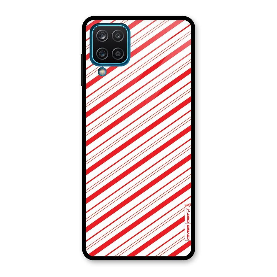 Red And White Diagonal Stripes Glass Back Case for Galaxy A12