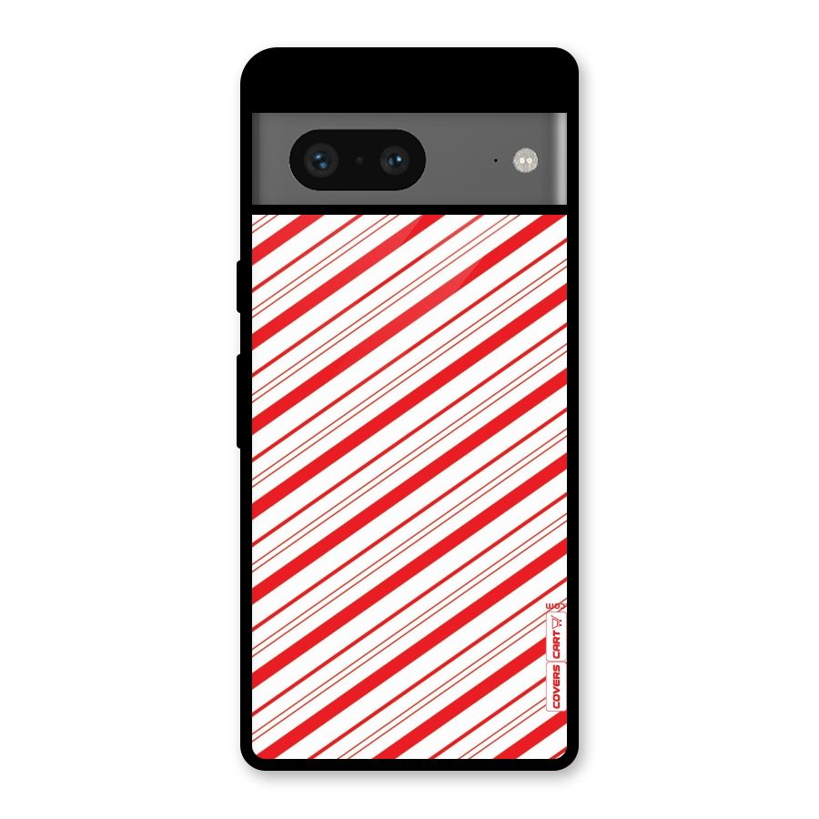 Red And White Diagonal Stripes Glass Back Case for Google Pixel 7