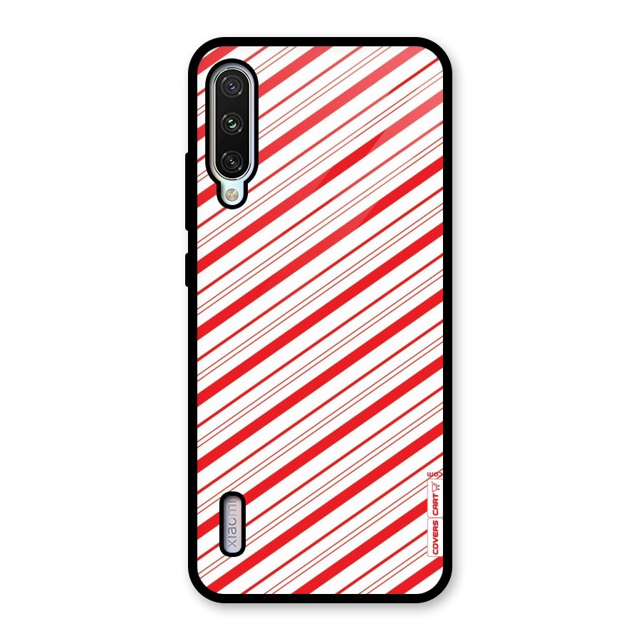 Red And White Diagonal Stripes Glass Back Case for Mi A3